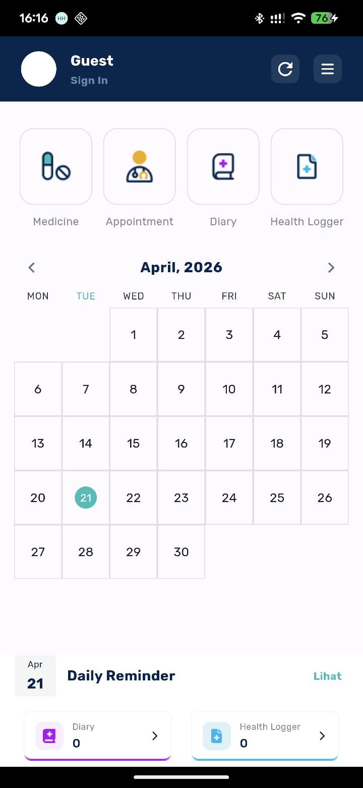 Healthy Daily dashboard screenshot